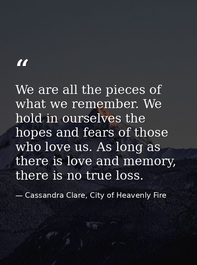 We are all the pieces of what we remember. We hold in ourselves the hopes and fears of those who love us. As long as the — Cassandra Clare, City of Heavenly Fire