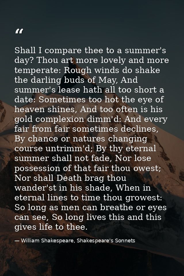 Shall I compare thee to a summer's day? Thou art more lovely and more temperate: Rough winds do shake the darling buds o — William Shakespeare, Shakespeare's Sonnets