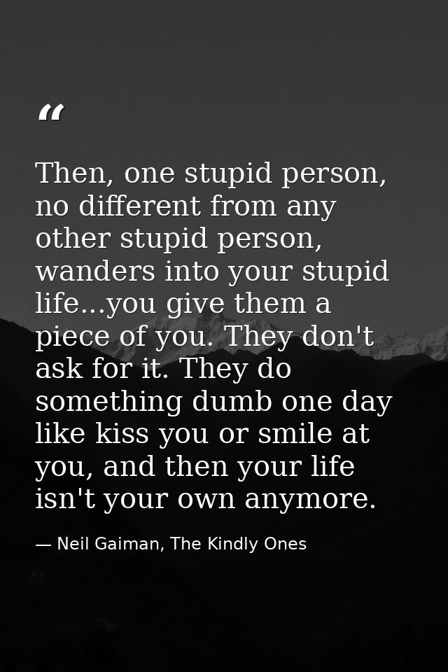 Then, one stupid person, no different from any other stupid person, wanders into your stupid life...you give them a piec — Neil Gaiman, The Kindly Ones
