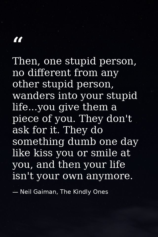 Then, one stupid person, no different from any other stupid person, wanders into your stupid life...you give them a piec — Neil Gaiman, The Kindly Ones