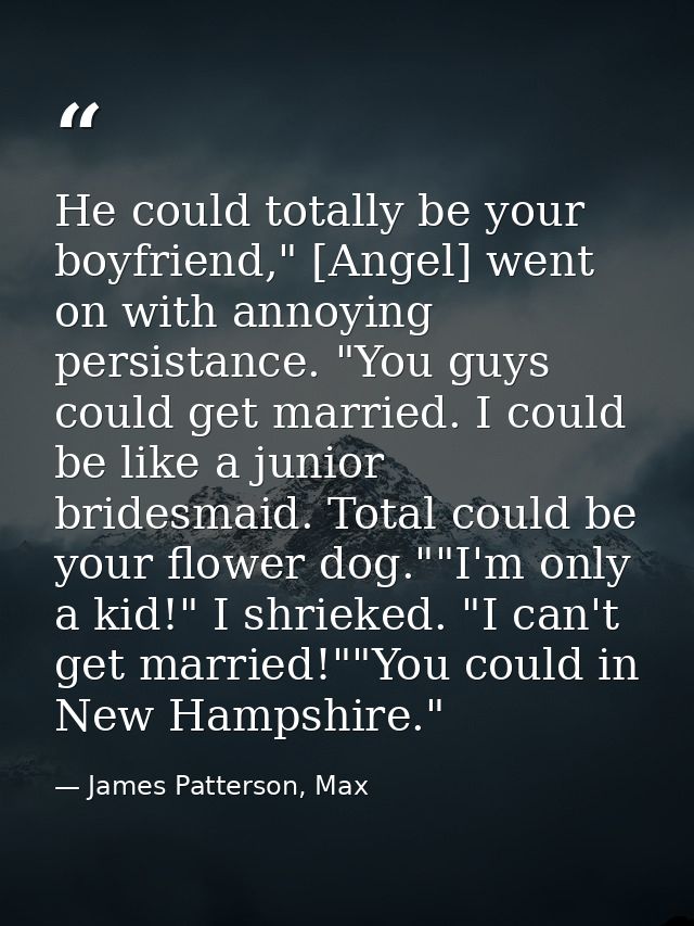 He could totally be your boyfriend," [Angel] went on with annoying persistance. "You guys could get married. I could be  — James Patterson, Max