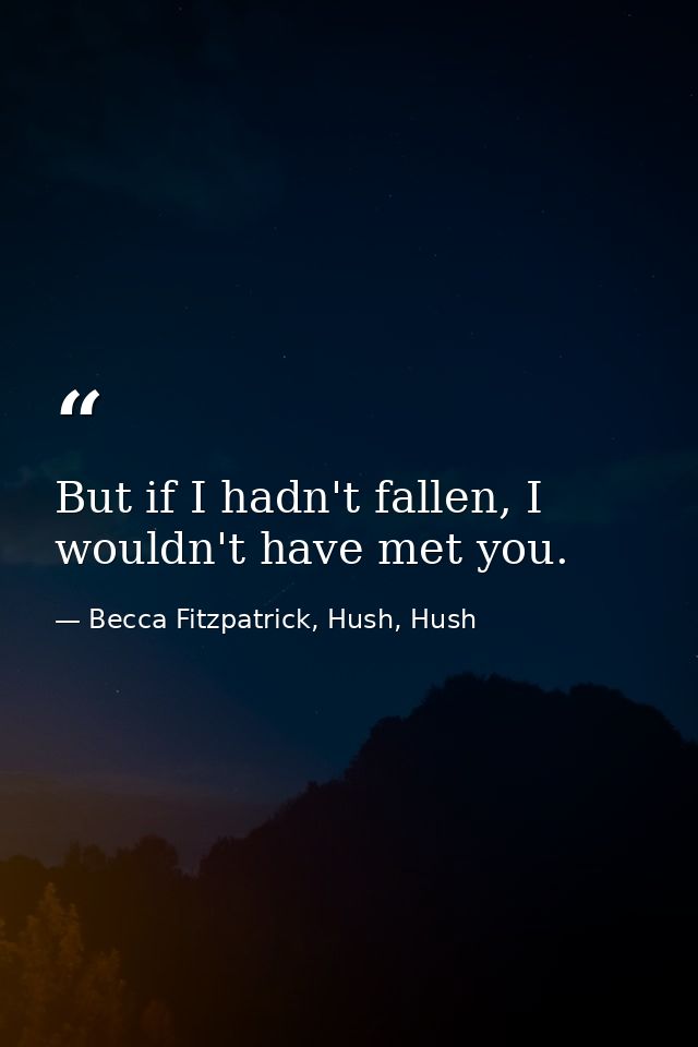 But if I hadn't fallen, I wouldn't have met you. — Becca Fitzpatrick, Hush, Hush