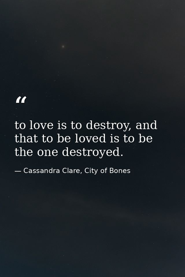 to love is to destroy, and that to be loved is to be the one destroyed. — Cassandra Clare, City of Bones