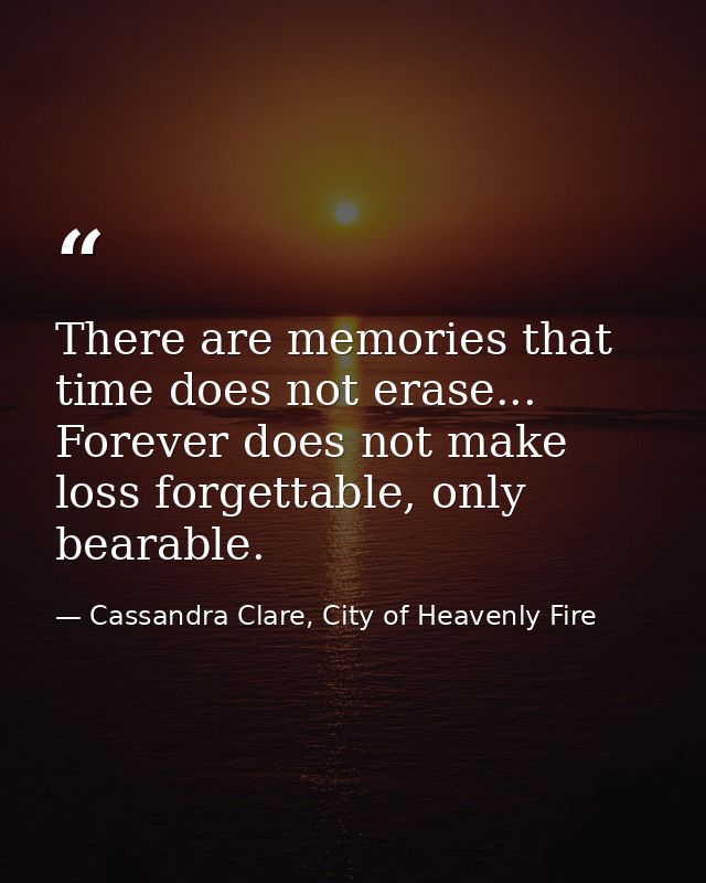There are memories that time does not erase... Forever does not make loss forgettable, only bearable. — Cassandra Clare, City of Heavenly Fire