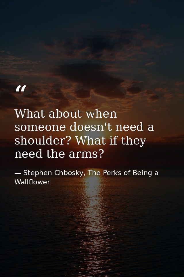 What about when someone doesn't need a shoulder? What if they need the arms? — Stephen Chbosky, The Perks of Being a Wallflower