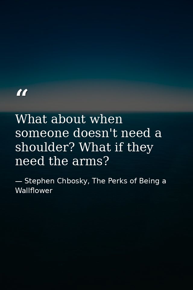 What about when someone doesn't need a shoulder? What if they need the arms? — Stephen Chbosky, The Perks of Being a Wallflower