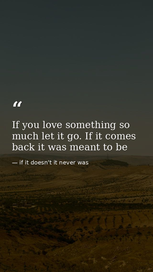 If you love something so much let it go. If it comes back it was meant to be — if it doesn't it never was