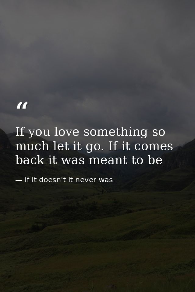 If you love something so much let it go. If it comes back it was meant to be — if it doesn't it never was