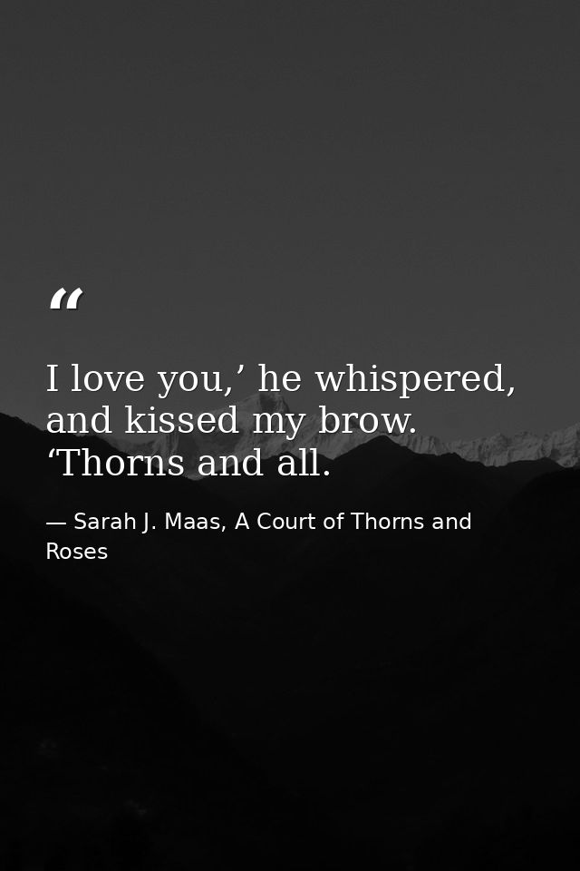 I love you,’ he whispered, and kissed my brow. ‘Thorns and all. — Sarah J. Maas, A Court of Thorns and Roses