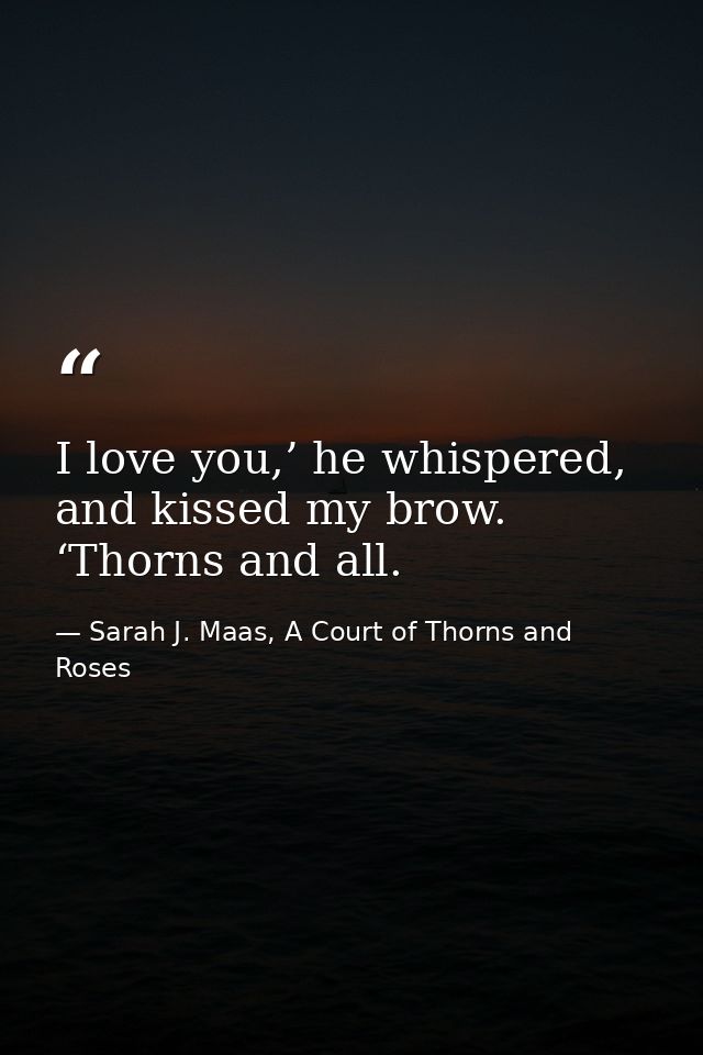 I love you,’ he whispered, and kissed my brow. ‘Thorns and all. — Sarah J. Maas, A Court of Thorns and Roses