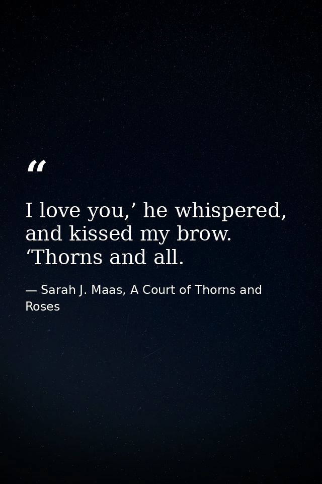 I love you,’ he whispered, and kissed my brow. ‘Thorns and all. — Sarah J. Maas, A Court of Thorns and Roses