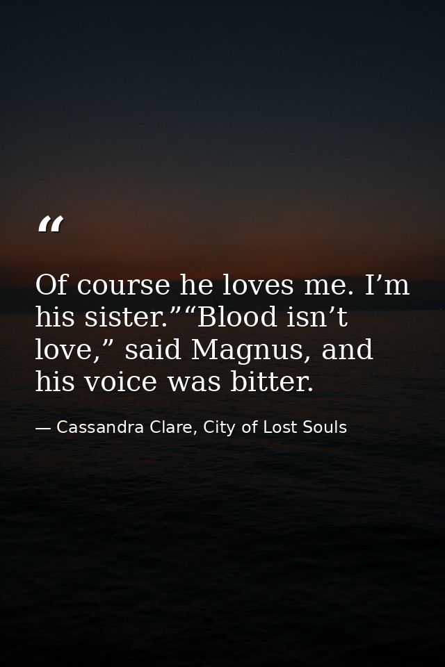 Of course he loves me. I’m his sister.”“Blood isn’t love,” said Magnus, and his voice was bitter. — Cassandra Clare, City of Lost Souls