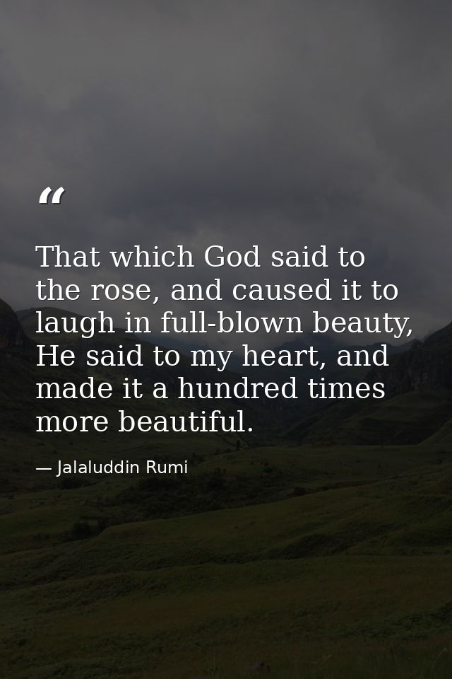 That which God said to the rose, and caused it to laugh in full-blown beauty, He said to my heart, and made it a hundred — Jalaluddin Rumi