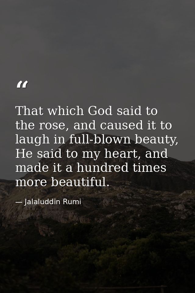 That which God said to the rose, and caused it to laugh in full-blown beauty, He said to my heart, and made it a hundred — Jalaluddin Rumi