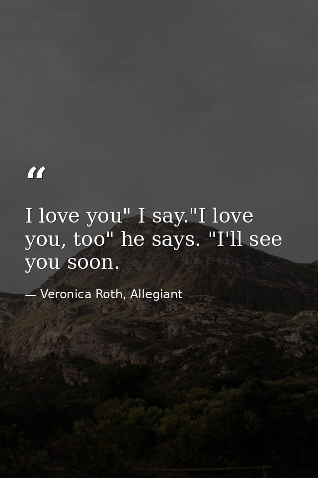 I love you" I say."I love you, too" he says. "I'll see you soon. — Veronica Roth, Allegiant