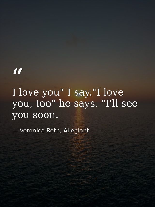 I love you" I say."I love you, too" he says. "I'll see you soon. — Veronica Roth, Allegiant