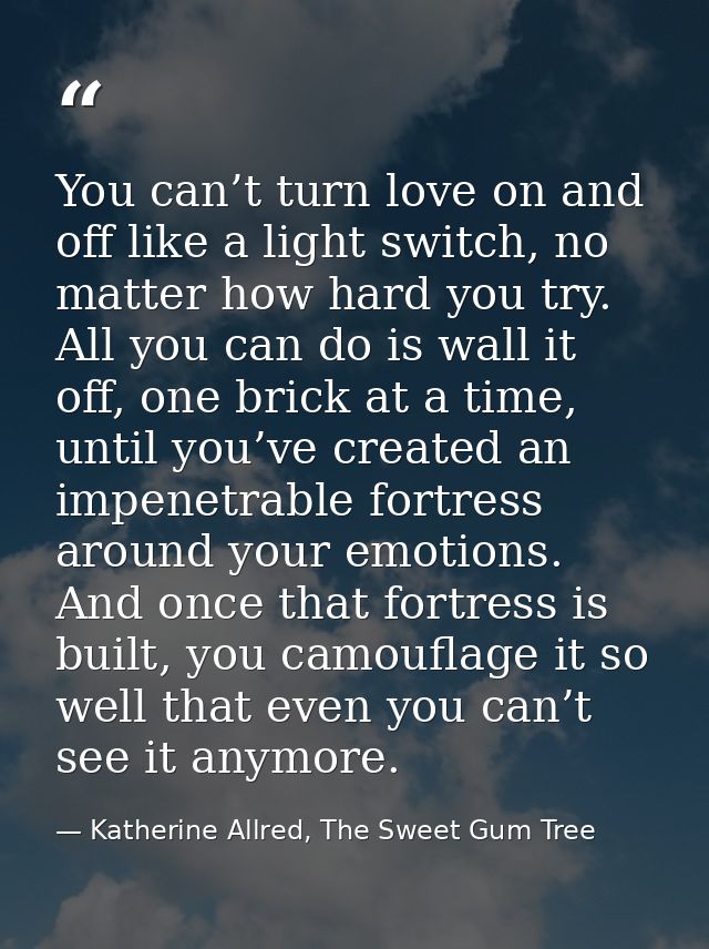 You can’t turn love on and off like a light switch, no matter how hard you try. All you can do is wall it off, one brick — Katherine Allred, The Sweet Gum Tree