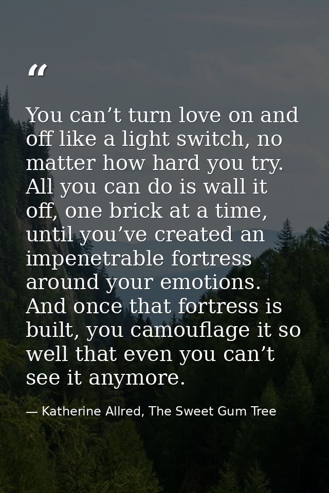 You can’t turn love on and off like a light switch, no matter how hard you try. All you can do is wall it off, one brick — Katherine Allred, The Sweet Gum Tree