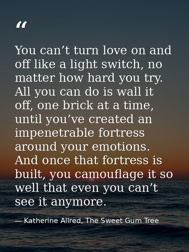 You can’t turn love on and off like a light switch, no matter how hard you try. All you can do is wall it off, one brick — Katherine Allred, The Sweet Gum Tree