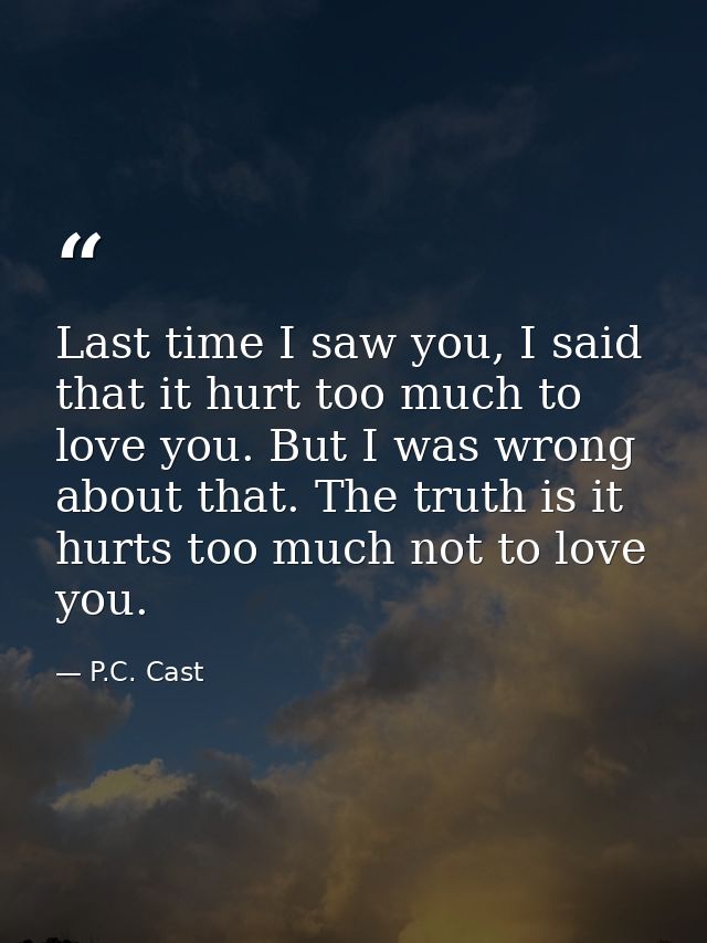 Last time I saw you, I said that it hurt too much to love you. But I was wrong about that. The truth is it hurts too muc — P.C. Cast