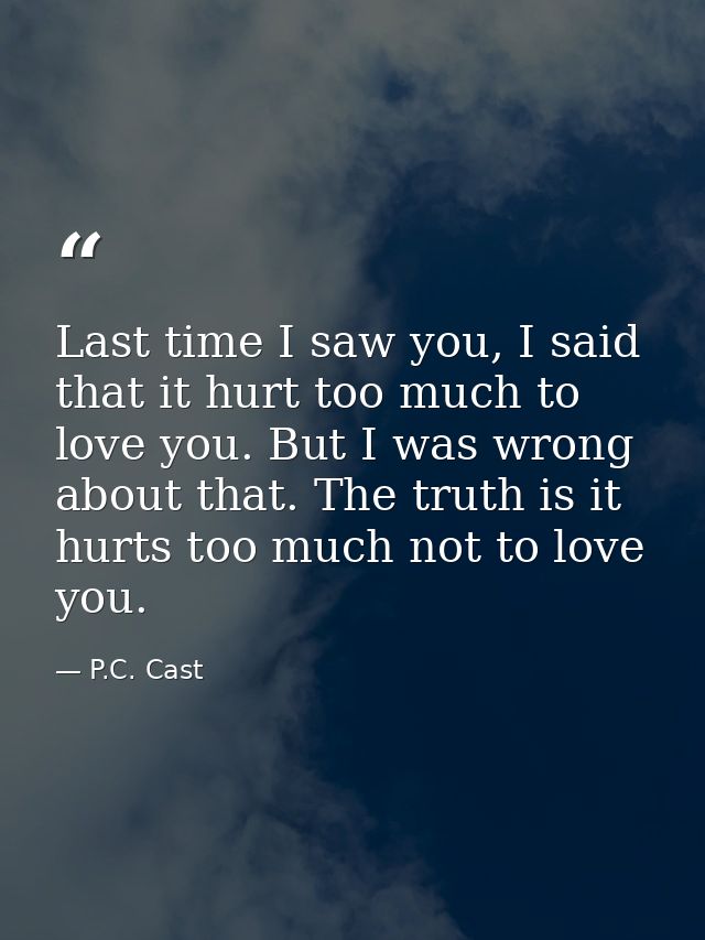 Last time I saw you, I said that it hurt too much to love you. But I was wrong about that. The truth is it hurts too muc — P.C. Cast