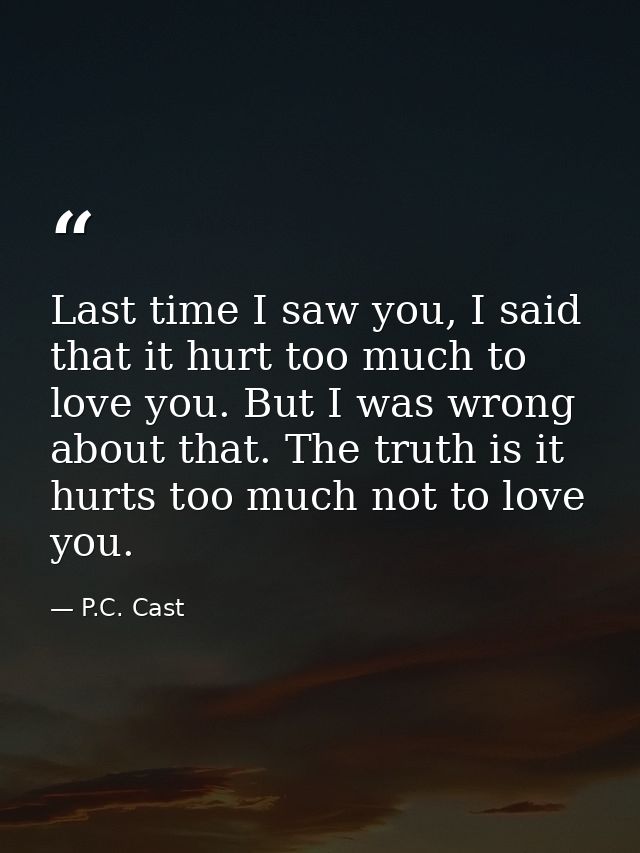 Last time I saw you, I said that it hurt too much to love you. But I was wrong about that. The truth is it hurts too muc — P.C. Cast