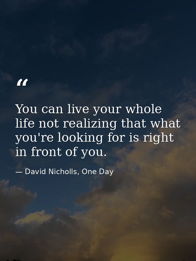 You can live your whole life not realizing that what you're looking for is right in front of you. — David Nicholls, One Day