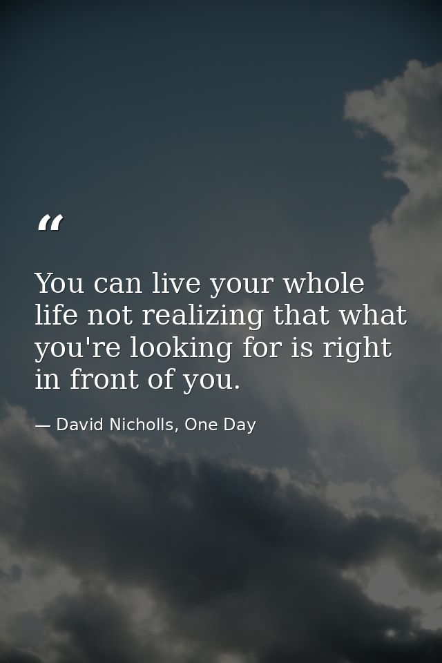 You can live your whole life not realizing that what you're looking for is right in front of you. — David Nicholls, One Day
