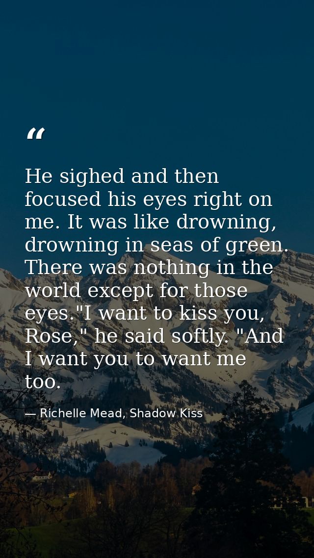 He sighed and then focused his eyes right on me. It was like drowning, drowning in seas of green. There was nothing in t — Richelle Mead, Shadow Kiss