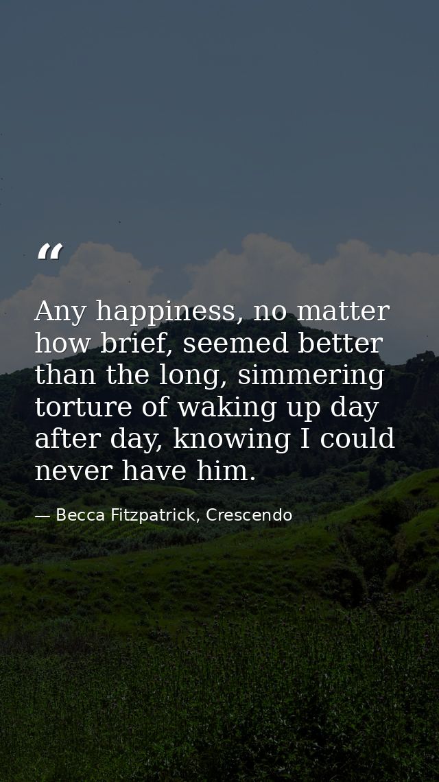 Any happiness, no matter how brief, seemed better than the long, simmering torture of waking up day after day, knowing I — Becca Fitzpatrick, Crescendo