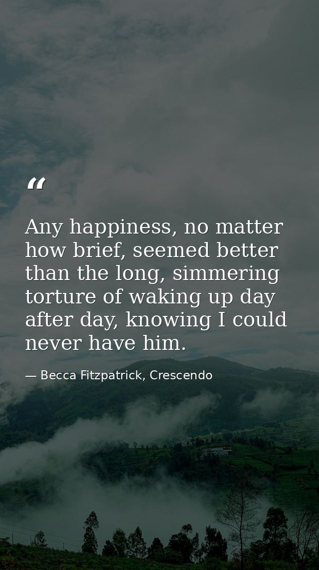 Any happiness, no matter how brief, seemed better than the long, simmering torture of waking up day after day, knowing I — Becca Fitzpatrick, Crescendo