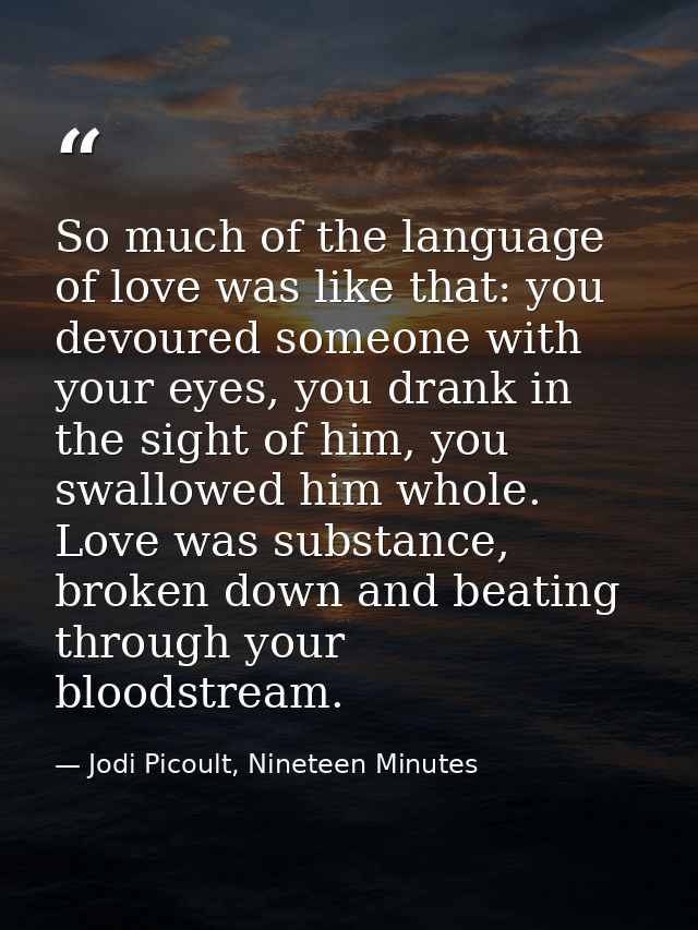 So much of the language of love was like that: you devoured someone with your eyes, you drank in the sight of him, you s — Jodi Picoult, Nineteen Minutes