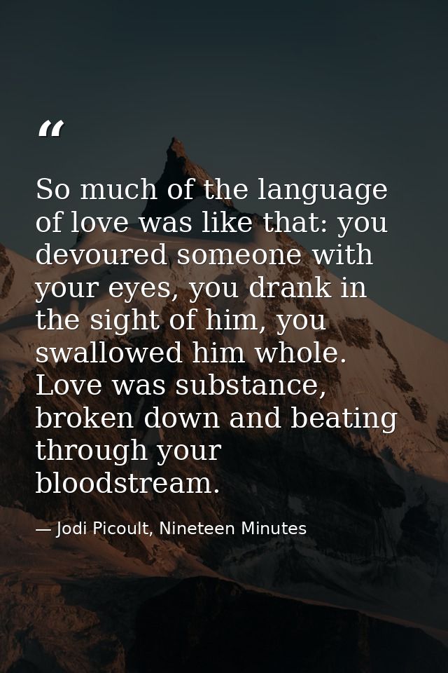 So much of the language of love was like that: you devoured someone with your eyes, you drank in the sight of him, you s — Jodi Picoult, Nineteen Minutes