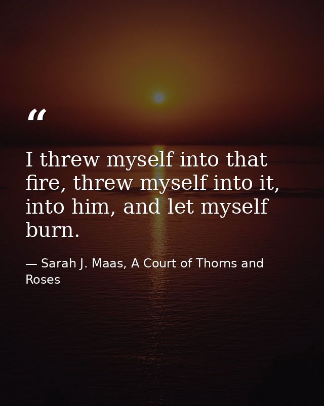 I threw myself into that fire, threw myself into it, into him, and let myself burn. — Sarah J. Maas, A Court of Thorns and Roses