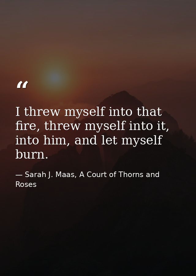 I threw myself into that fire, threw myself into it, into him, and let myself burn. — Sarah J. Maas, A Court of Thorns and Roses