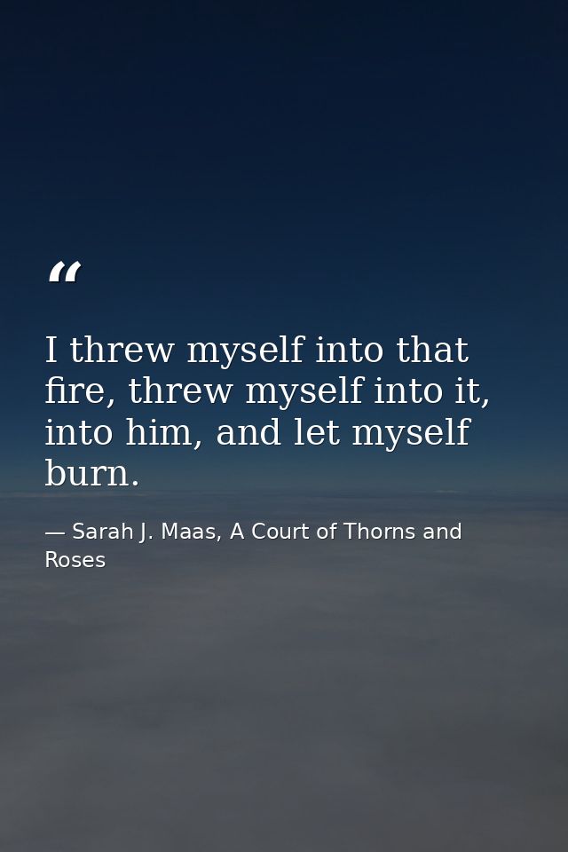 I threw myself into that fire, threw myself into it, into him, and let myself burn. — Sarah J. Maas, A Court of Thorns and Roses