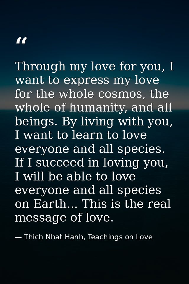 Through my love for you, I want to express my love for the whole cosmos, the whole of humanity, and all beings. By livin — Thich Nhat Hanh, Teachings on Love