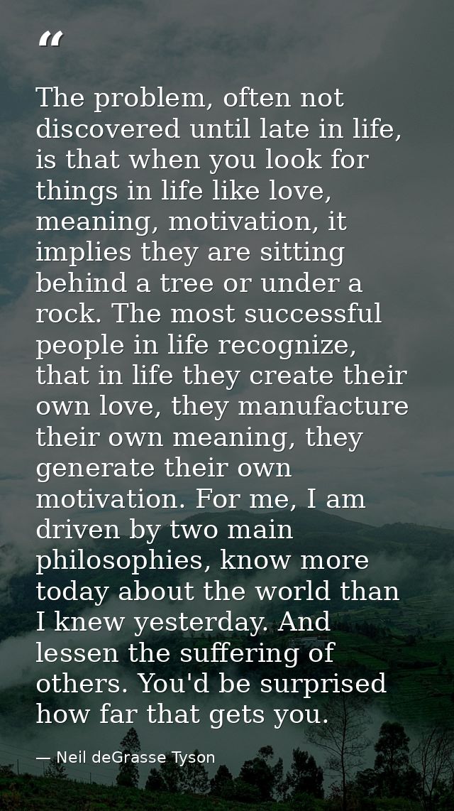 The problem, often not discovered until late in life, is that when you look for things in life like love, meaning, motiv — Neil deGrasse Tyson