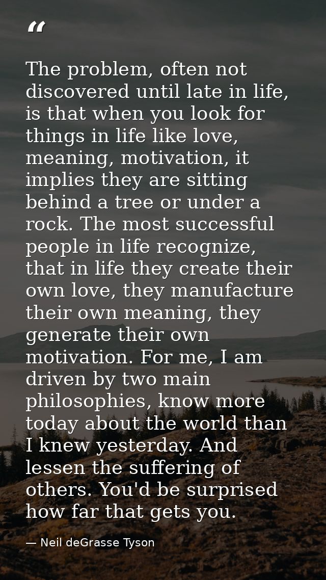 The problem, often not discovered until late in life, is that when you look for things in life like love, meaning, motiv — Neil deGrasse Tyson