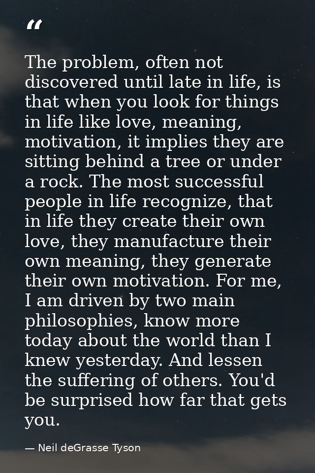The problem, often not discovered until late in life, is that when you look for things in life like love, meaning, motiv — Neil deGrasse Tyson