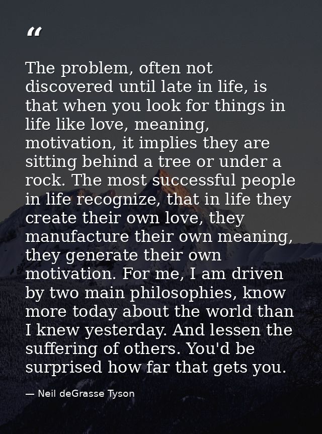 The problem, often not discovered until late in life, is that when you look for things in life like love, meaning, motiv — Neil deGrasse Tyson