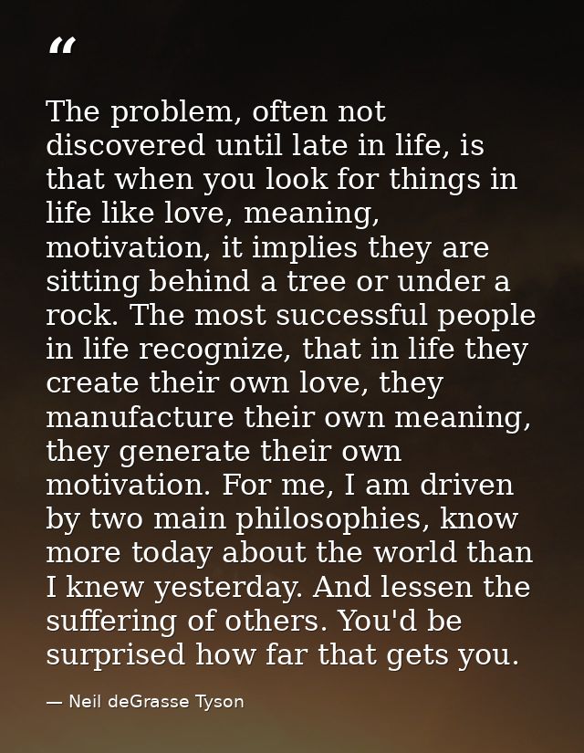 The problem, often not discovered until late in life, is that when you look for things in life like love, meaning, motiv — Neil deGrasse Tyson