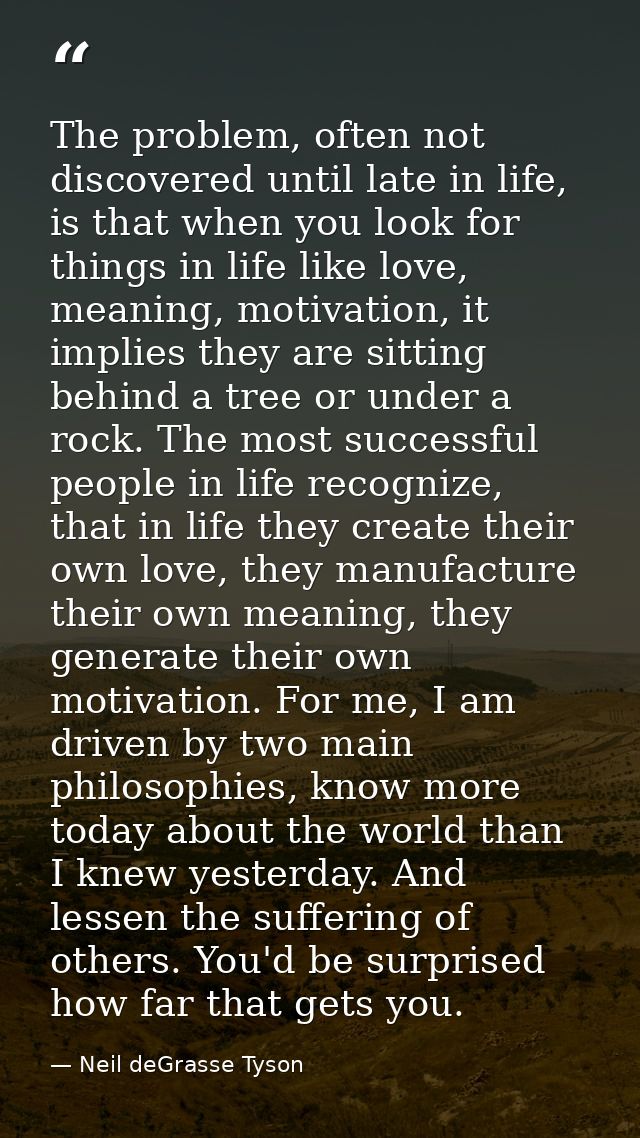 The problem, often not discovered until late in life, is that when you look for things in life like love, meaning, motiv — Neil deGrasse Tyson