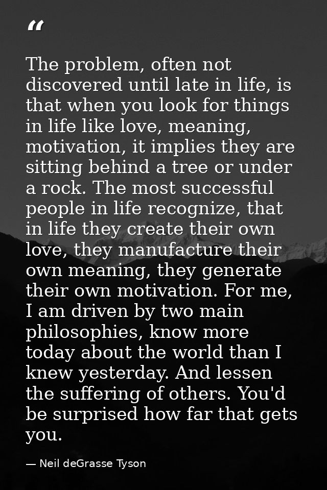 The problem, often not discovered until late in life, is that when you look for things in life like love, meaning, motiv — Neil deGrasse Tyson