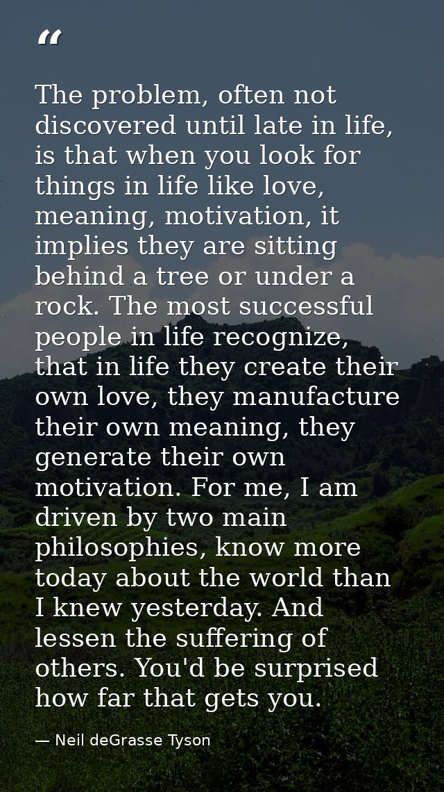 The problem, often not discovered until late in life, is that when you look for things in life like love, meaning, motiv — Neil deGrasse Tyson
