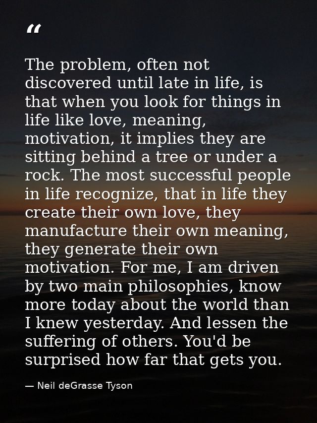 The problem, often not discovered until late in life, is that when you look for things in life like love, meaning, motiv — Neil deGrasse Tyson