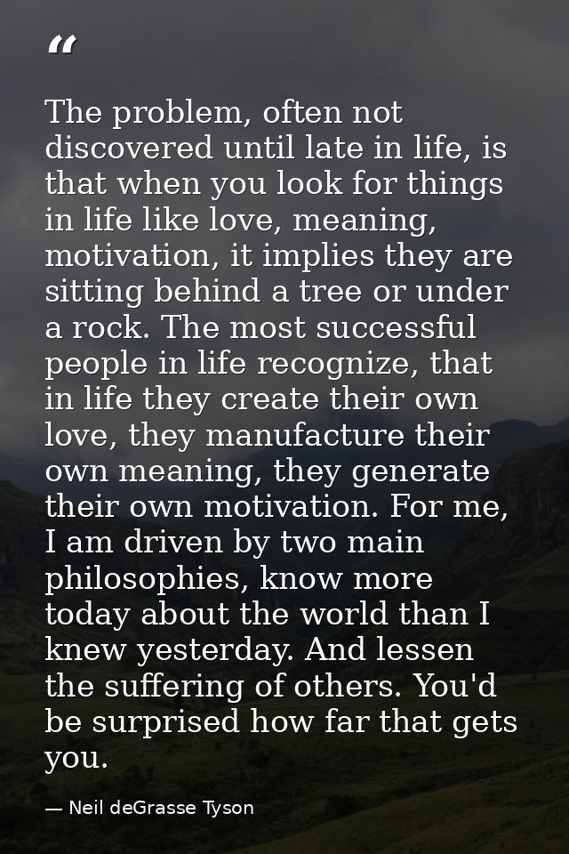 The problem, often not discovered until late in life, is that when you look for things in life like love, meaning, motiv — Neil deGrasse Tyson