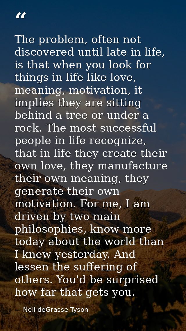 The problem, often not discovered until late in life, is that when you look for things in life like love, meaning, motiv — Neil deGrasse Tyson