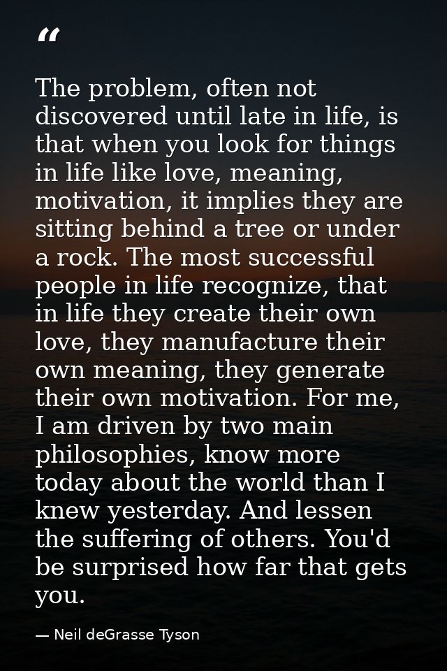 The problem, often not discovered until late in life, is that when you look for things in life like love, meaning, motiv — Neil deGrasse Tyson