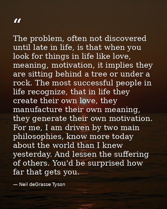 The problem, often not discovered until late in life, is that when you look for things in life like love, meaning, motiv — Neil deGrasse Tyson